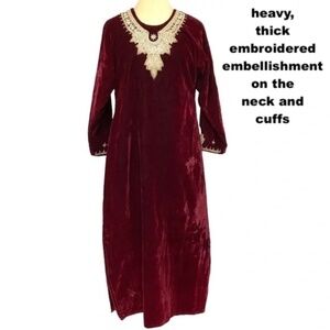 tunic burgundy velvet handmade silver-gold color embroidery handmade